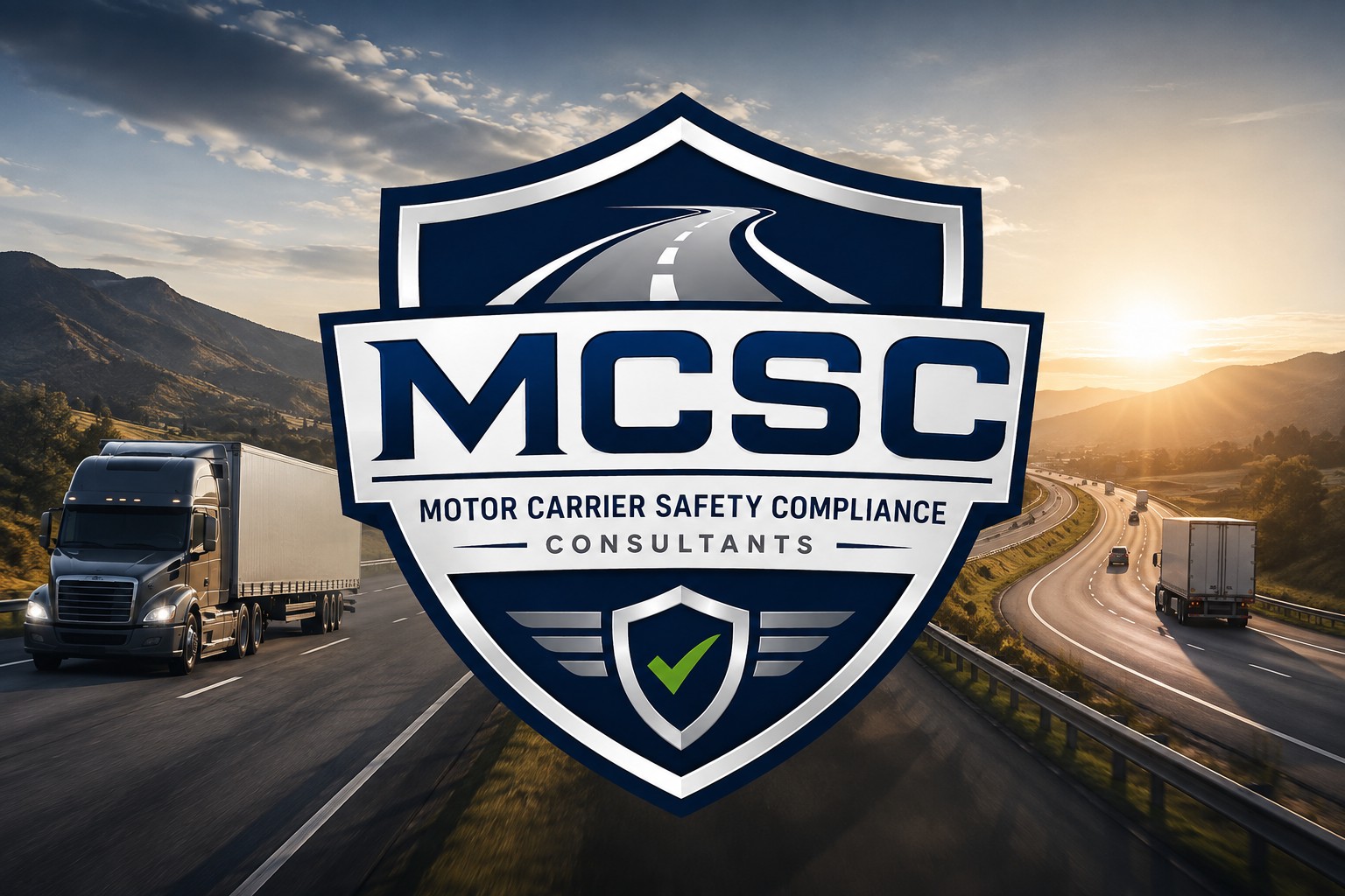 Motor Carrier Safety Compliance Consultants shield over a highway
